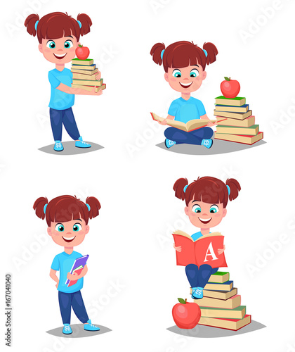 Back to school. Cute girl is ready for studying. Pretty child.