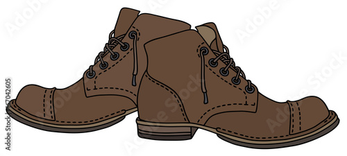 Old brown leather lacing boots