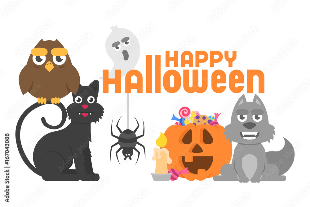 Happy halloween card with different halloween characters Happy halloween card with different halloween characters