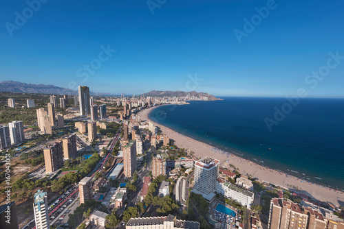 Aerial view of Benidorm city skyline, in Alicante province, Spain.