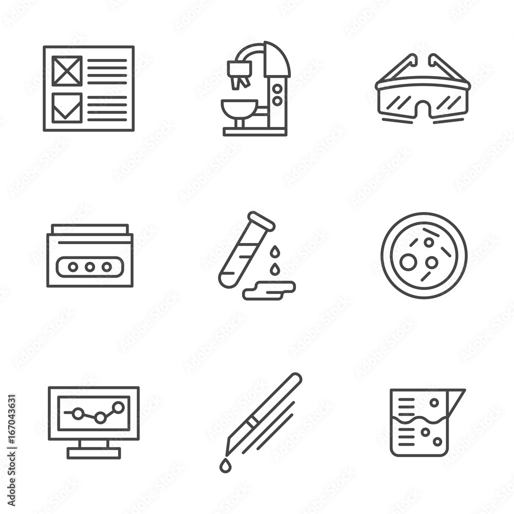 Medical research black line vector icons set Medical research black line vector icons set