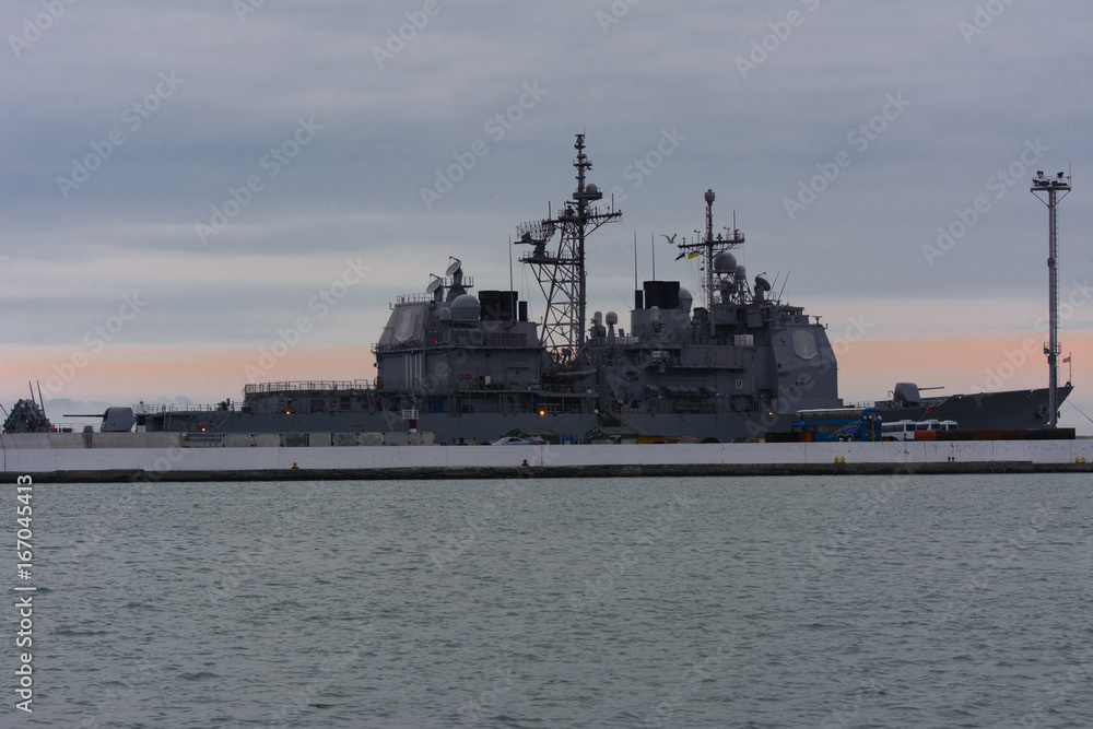The military ship is moored in the seaport of Odessa on July 12, 2017