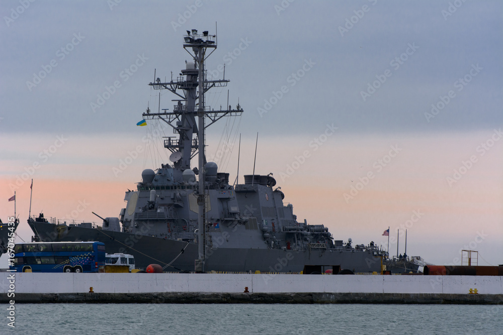 The military ship is moored in the seaport of Odessa on July 12, 2017 The military ship is moored in the seaport of Odessa on July 12, 2017