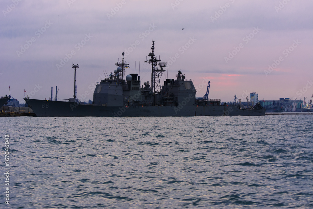 The military ship is moored in the seaport of Odessa on July 12, 2017 The military ship is moored in the seaport of Odessa on July 12, 2017
