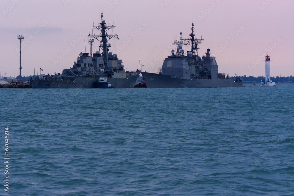 The military ship is moored in the seaport of Odessa on July 12, 2017