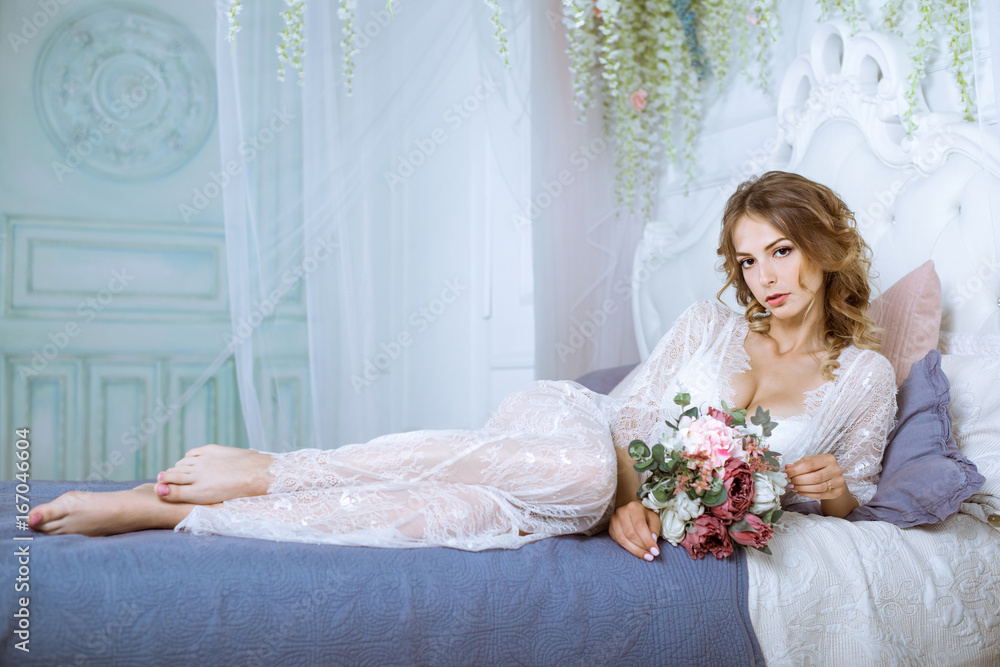 Beautiful sexy lady in elegant white robe Beautiful sexy lady in elegant white robe