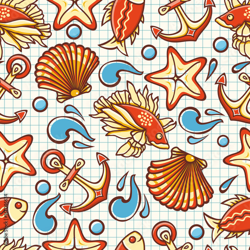 Seamless pattern. Marine ornament. 