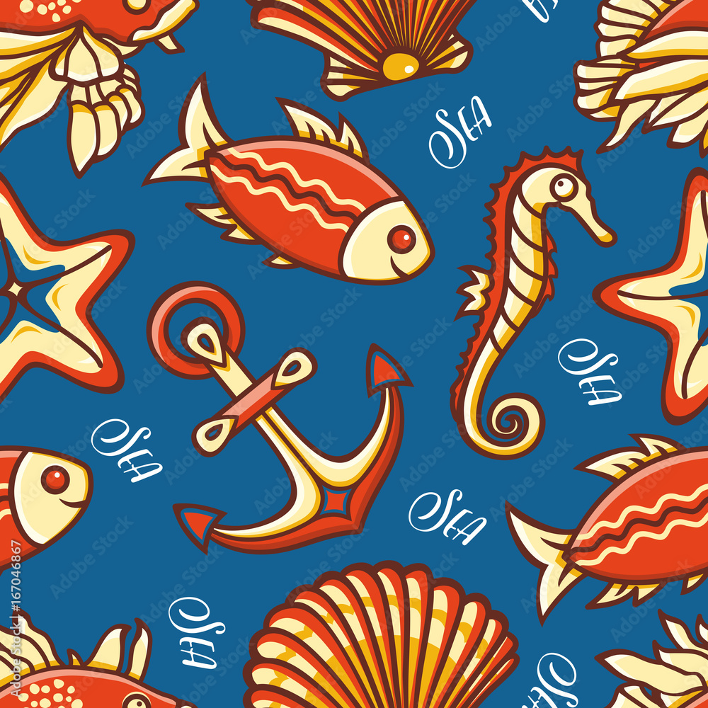 Fototapeta premium Seamless pattern. Marine ornament. 