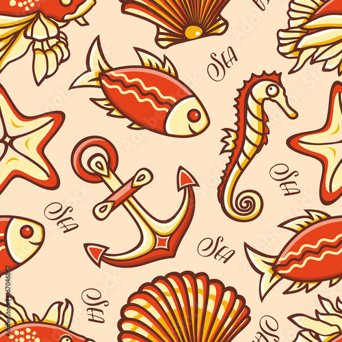 Seamless pattern. Marine ornament. 