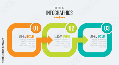 Vector 3 steps timeline infographic template with arrows