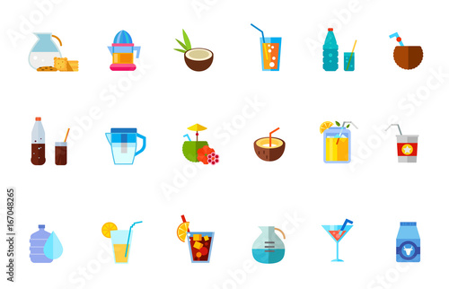 Various refreshing drinks icon set