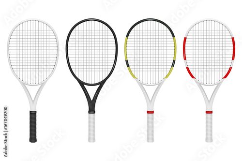 Vector realistic tennis racket set, closeup isolated on white background. Design template in EPS10.