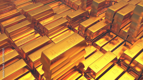 gold bars.3D rendering. photo
