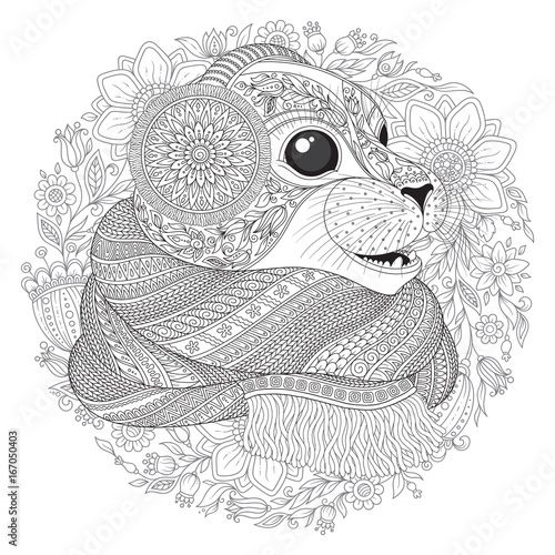 Hand drawn seal l in a scarf