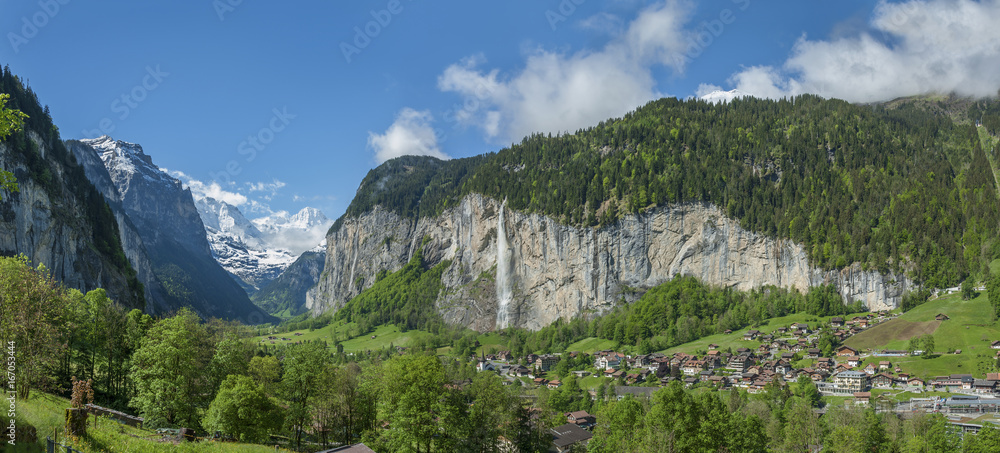 Panorama of Lauterbrunnen valley in the Bernese Alps, Switzerland.