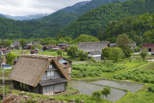 Historic Village of Shirakawa-go in Japan in Springtime