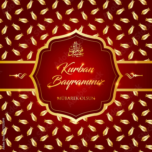 kurban bayrami, islamic festival of sacrifice, eid-al-adha mubarak greeting card vector illustration