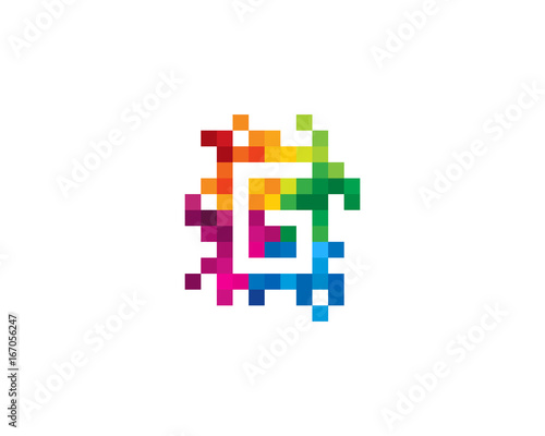 Letter G Pixel Color Mosaic Icon Logo Design Element