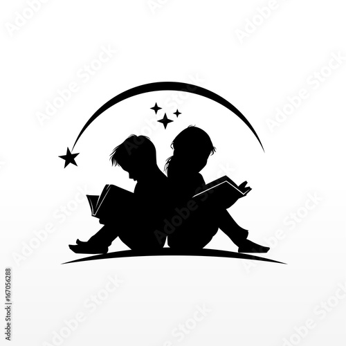Read and learning Book with Star Silhouette  Illustration Logo Vector