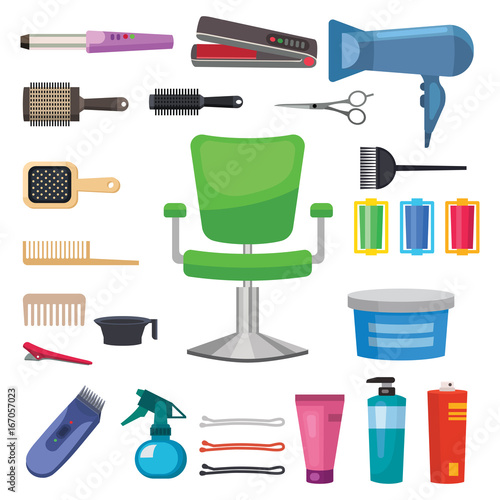 Fashion hairdresser with hair clipper and hairbrush isolated professional stylish barber tools for cutting vector illustration.