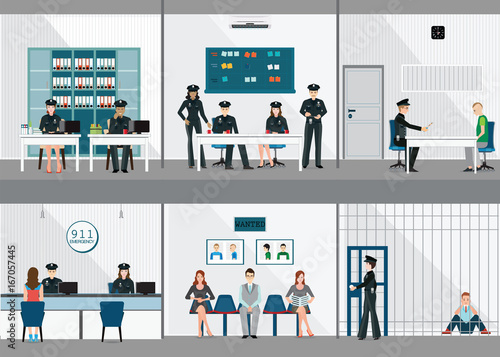 Police station interior set with office room.