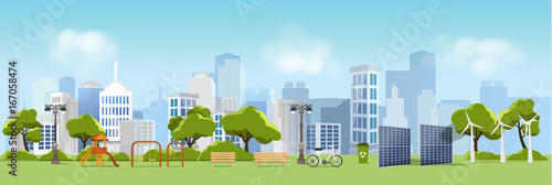 Green eco city and life , relax garden,urban landscape and industrial factory buildings concept.vector illustration