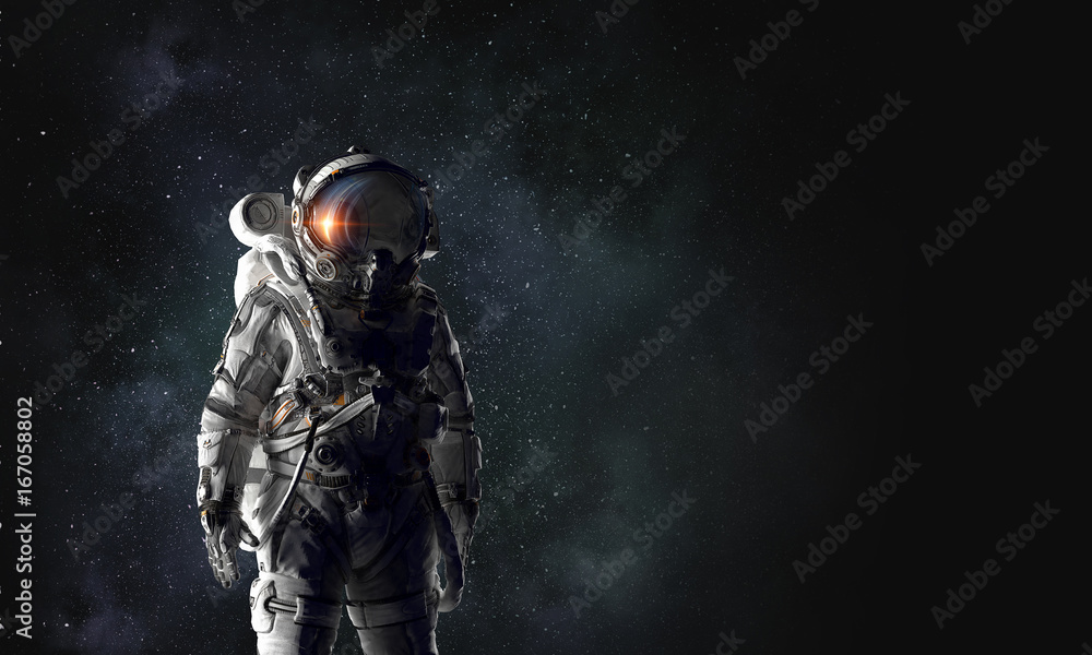 Fototapeta premium Astronaut explorer in space. Mixed media