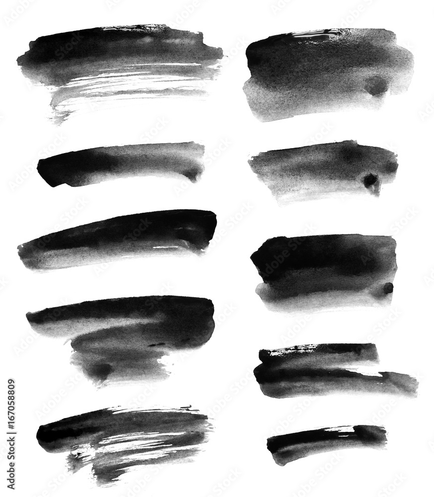 Set of black ink ink on white background - obrazy, fototapety, plakaty 