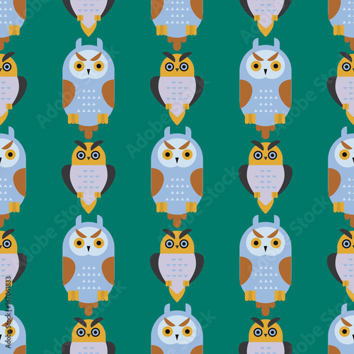 Cartoon owl bird cute character seamless pattern sleep sweet owlet vector ill...