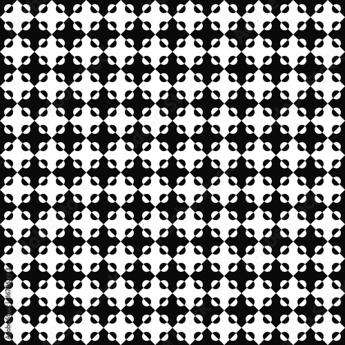Vector seamless pattern. Abstract geometric texture. Black-and-white background with divided circles. Monochrome diamond-shaped design. Vector EPS10