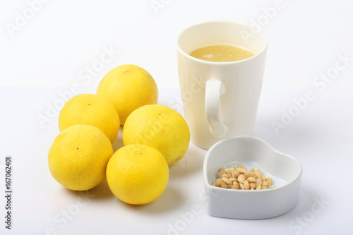 Lemon juice against cancer on white background.