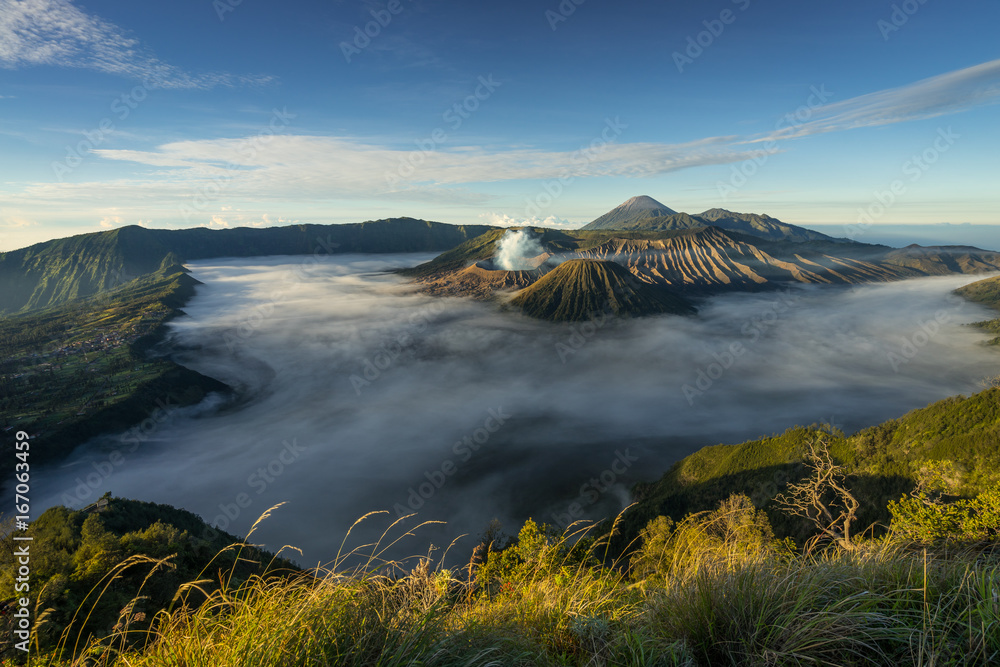 Beautiful landscape of Bromo active valcano mountain, East Java, Indonesia
