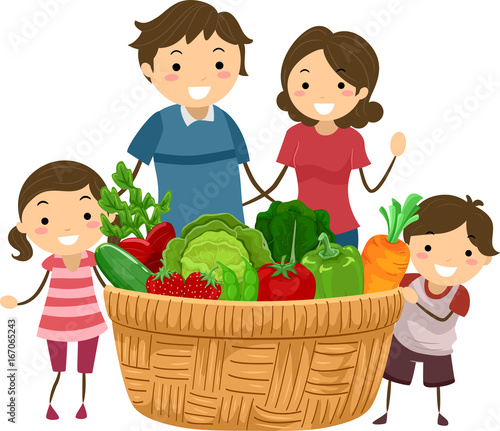 Stickman Family Basket Veggies Fruits