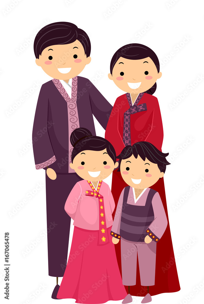 Stickman Family Traditional Korean Clothes