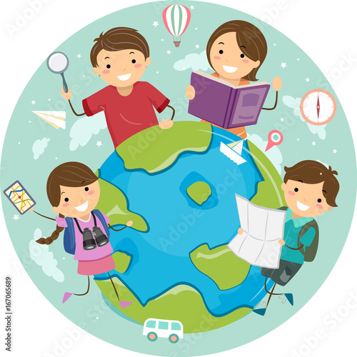 Stickman Kids Family World Travel