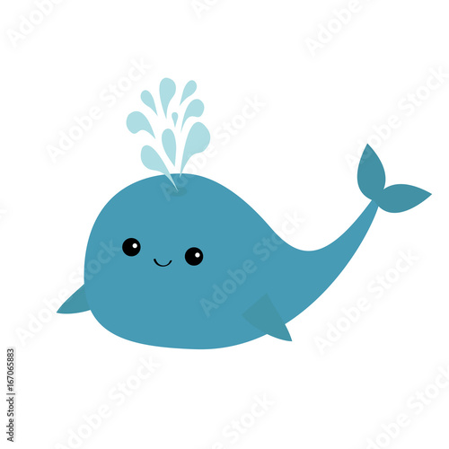 Blue whale and fountain. Sea ocean life. Cute cartoon character with eyes,  tail, fin. Smiling face. Kids background. Baby animal collection. Flat  design White background. Isolated. Stock Vector | Adobe Stock