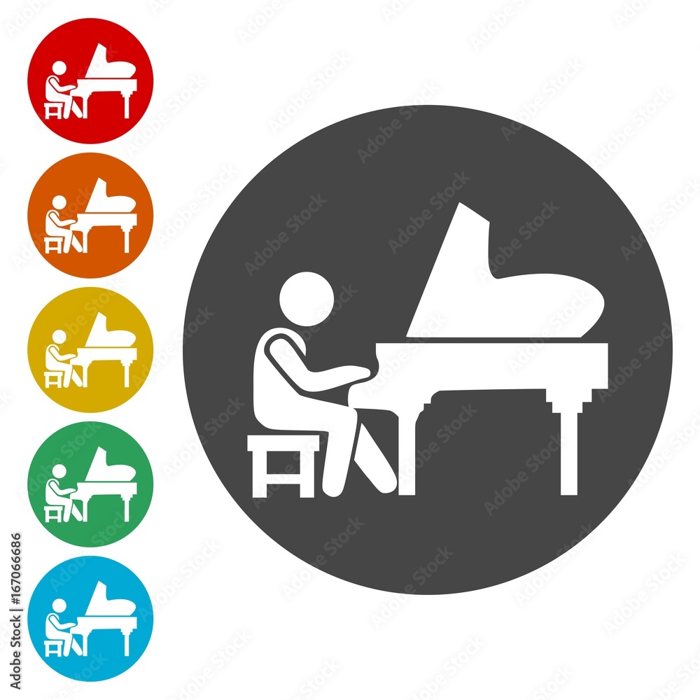 Playing the piano icons set Playing the piano icons set
