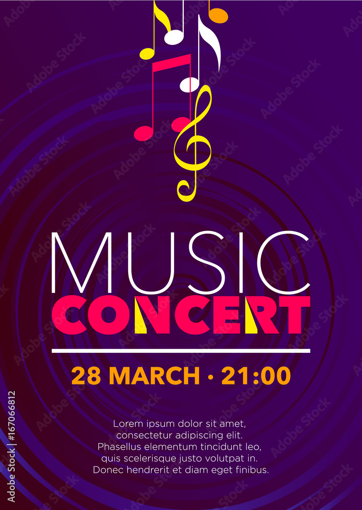 Vertical color music background with graphic elements and text. Stock Vector | Adobe Stock