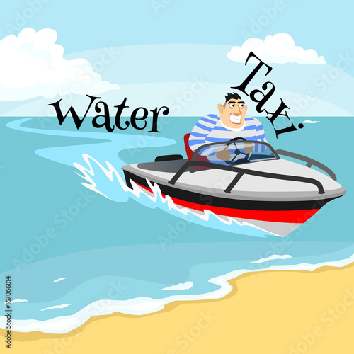 Jet ski water extreme sports, isolated design element for summer vacation activity concept, cartoon wave surfing, sea beach vector illustration, active lifestyle adventure