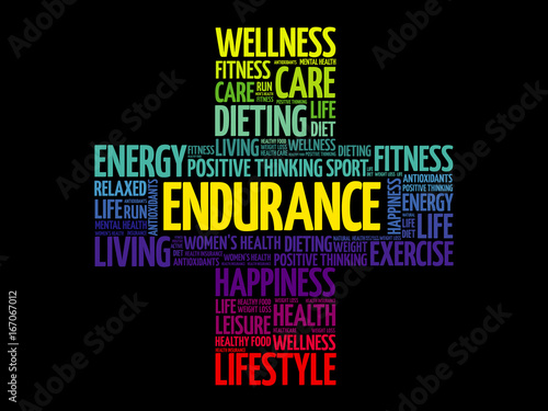 ENDURANCE word cloud collage, health cross concept