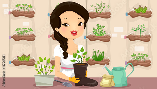Girl Recycle Gardening