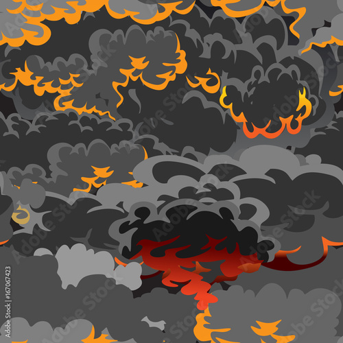 A set of volcanoes of varying degrees of eruption, a sleeping or awakening dangerous vulcan, salute from magma ashes and smoke fly out from volcano, lava flowing down the mountain vector illustration