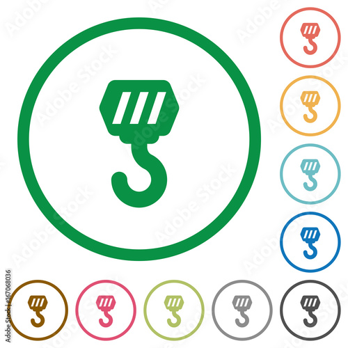 Construction hook flat icons with outlines