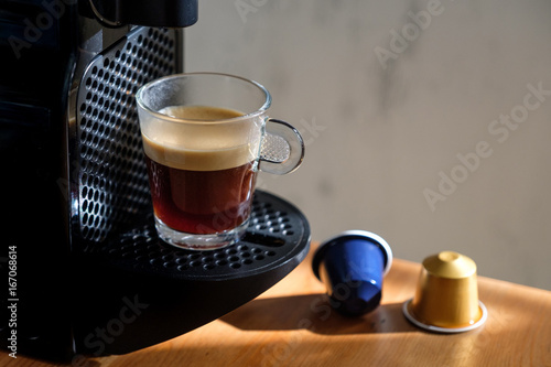 Espresso preparation. Coffee machine