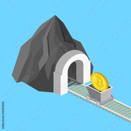 Metaphor for bitcoin mining isometric vector