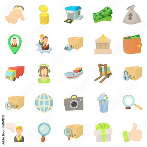 Encashment icons set, cartoon style