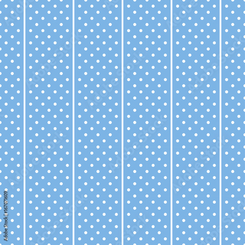 White and blue polka dots fabric background