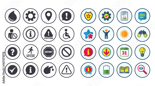 Set of Attention, Information and Caution icons.