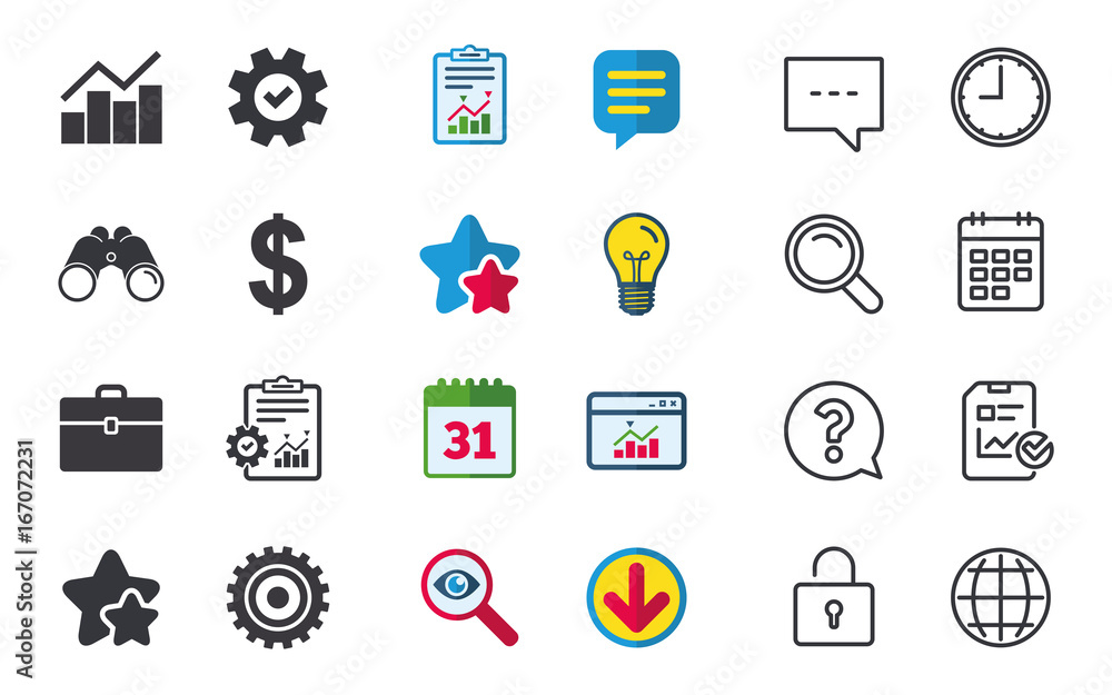 Business signs. Graph chart and case icons.