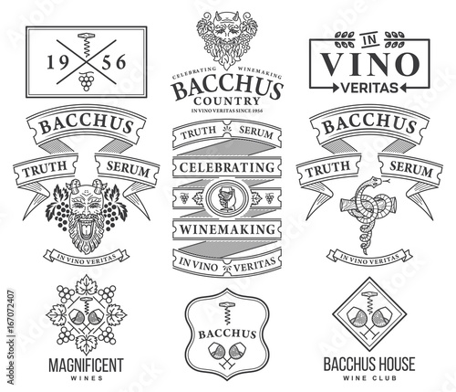 Wine badges and icons black on white set C
